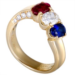 Sapphire Ruby and Diamond Gold Band Ring