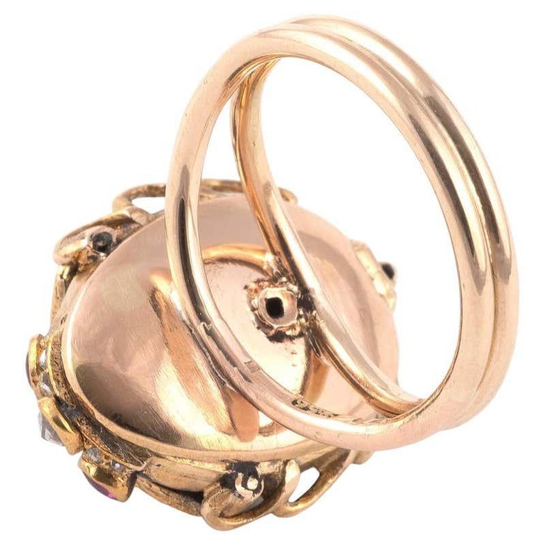 Sapphire Ruby and Diamond Ladybug Ring Russian 1900’s For Sale at 1stDibs
