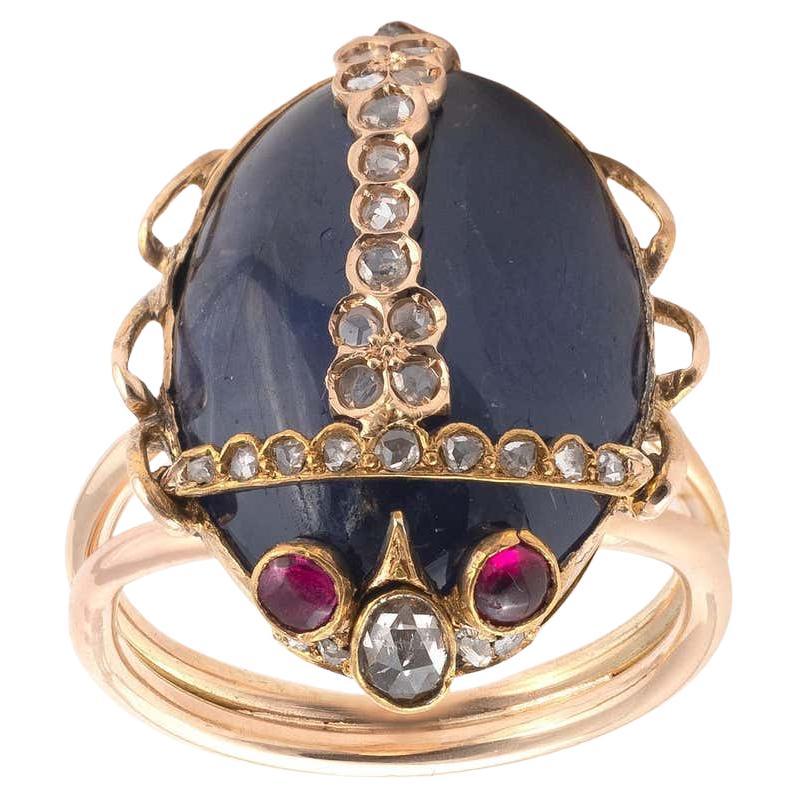 Sapphire Ruby and Diamond Ladybug Ring Russian 1900’s For Sale
