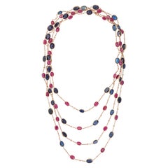Sapphire Ruby and Diamond Long Chain Necklace