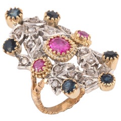 Used Sapphire Ruby and Diamond Ring