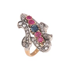 Sapphire Ruby and Diamond Ring