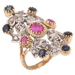 Sapphire Ruby and Diamond Ring