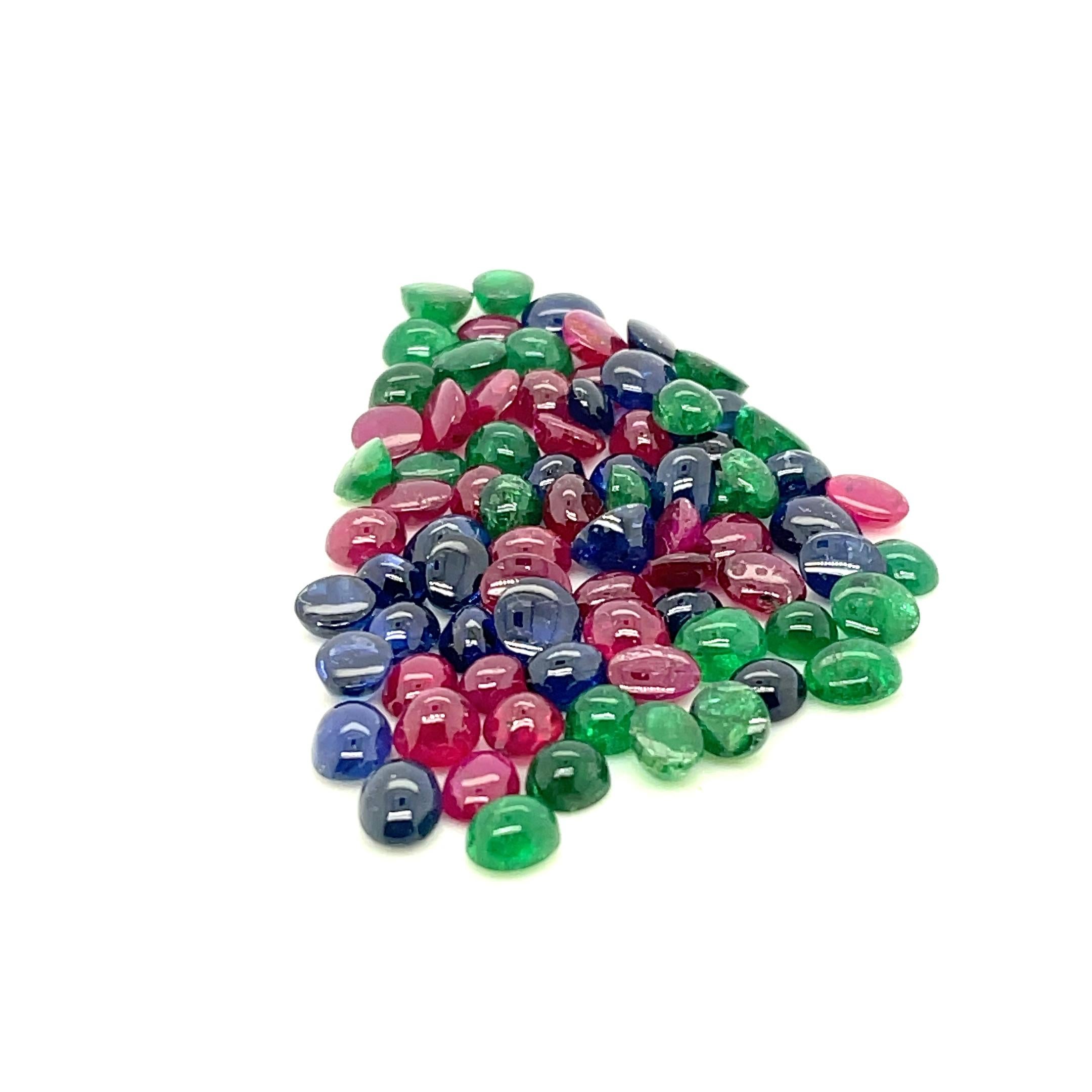 Contemporary Sapphire, Ruby, and Emerald Cabochons Cts 39.54 For Sale