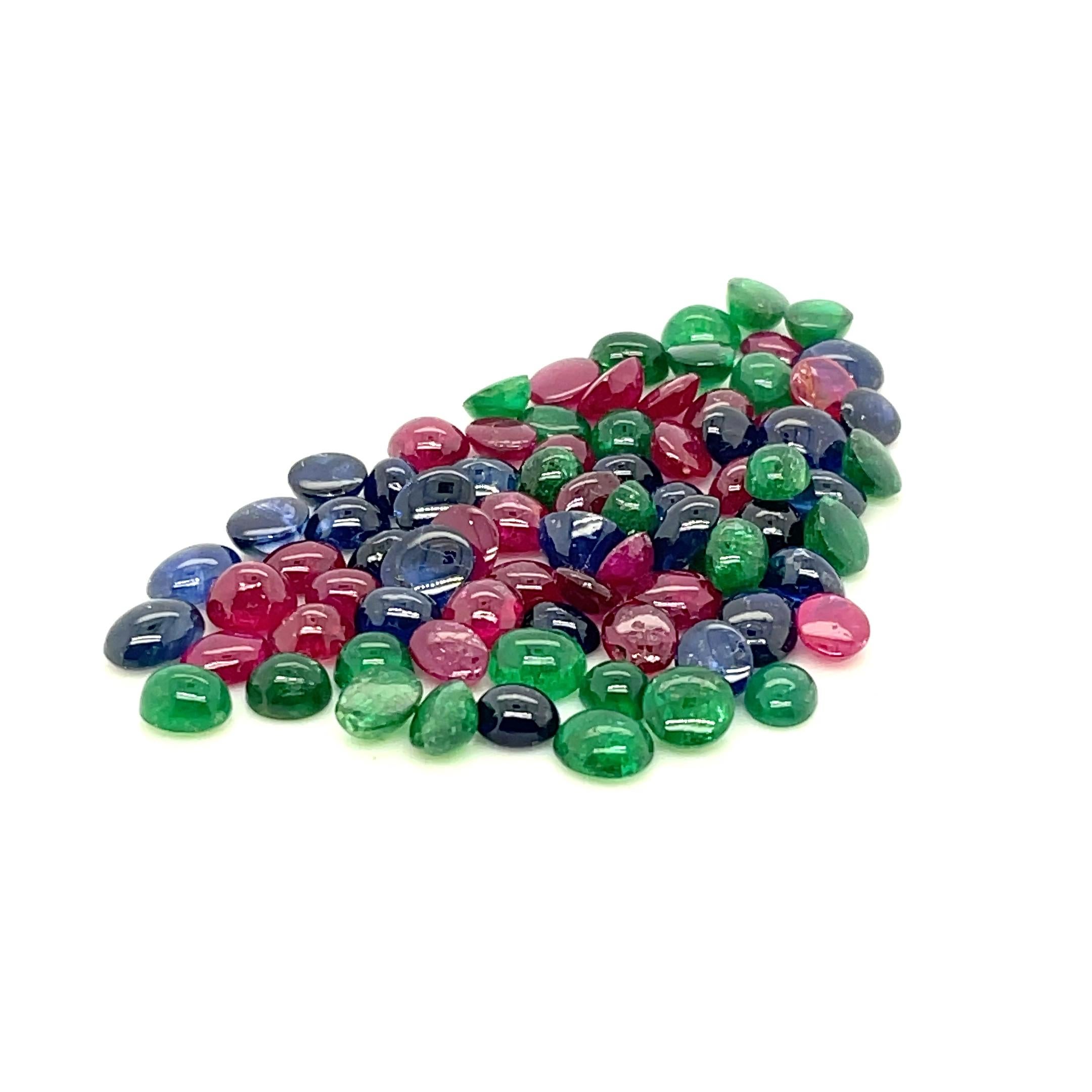Round Cut Sapphire, Ruby, and Emerald Cabochons Cts 39.54 For Sale