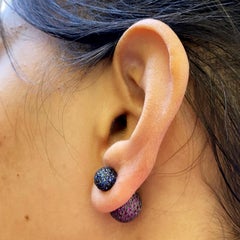 Orecchini a sfera con zaffiro e rubino in oro e argento 14 ct.