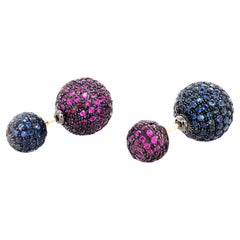 Sapphire & Ruby Ball Earrings Made In 14k Gold & Silver