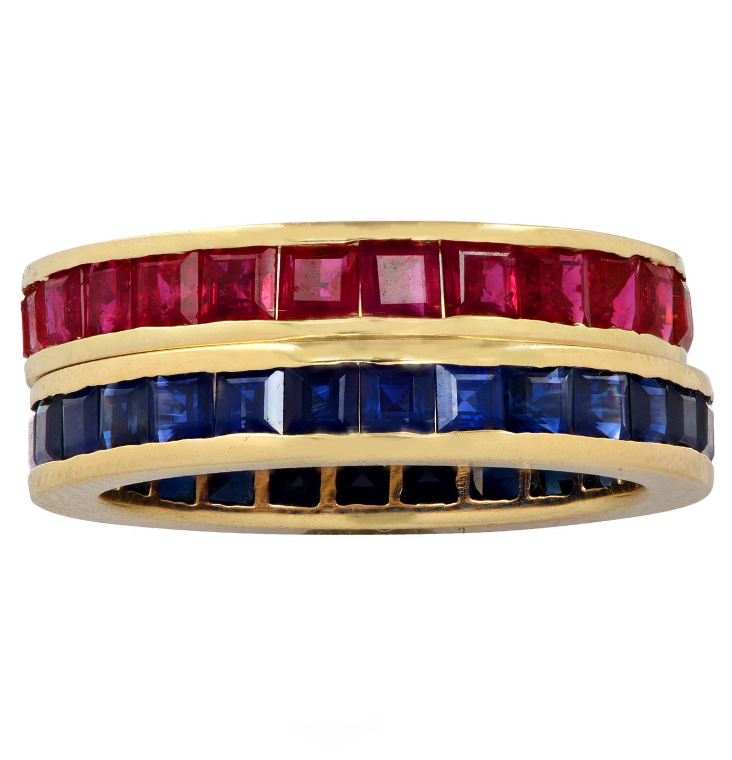 Women's Sapphire and Ruby Band Set