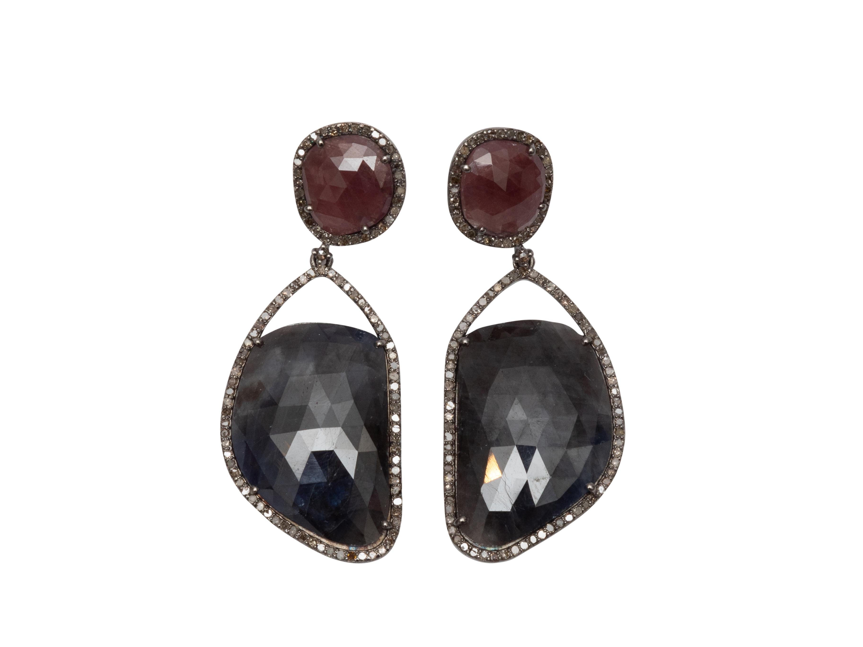 ﻿﻿Product Details: Sapphire, ruby, and pave diamond pierced dangly earrings by Bavna. 1