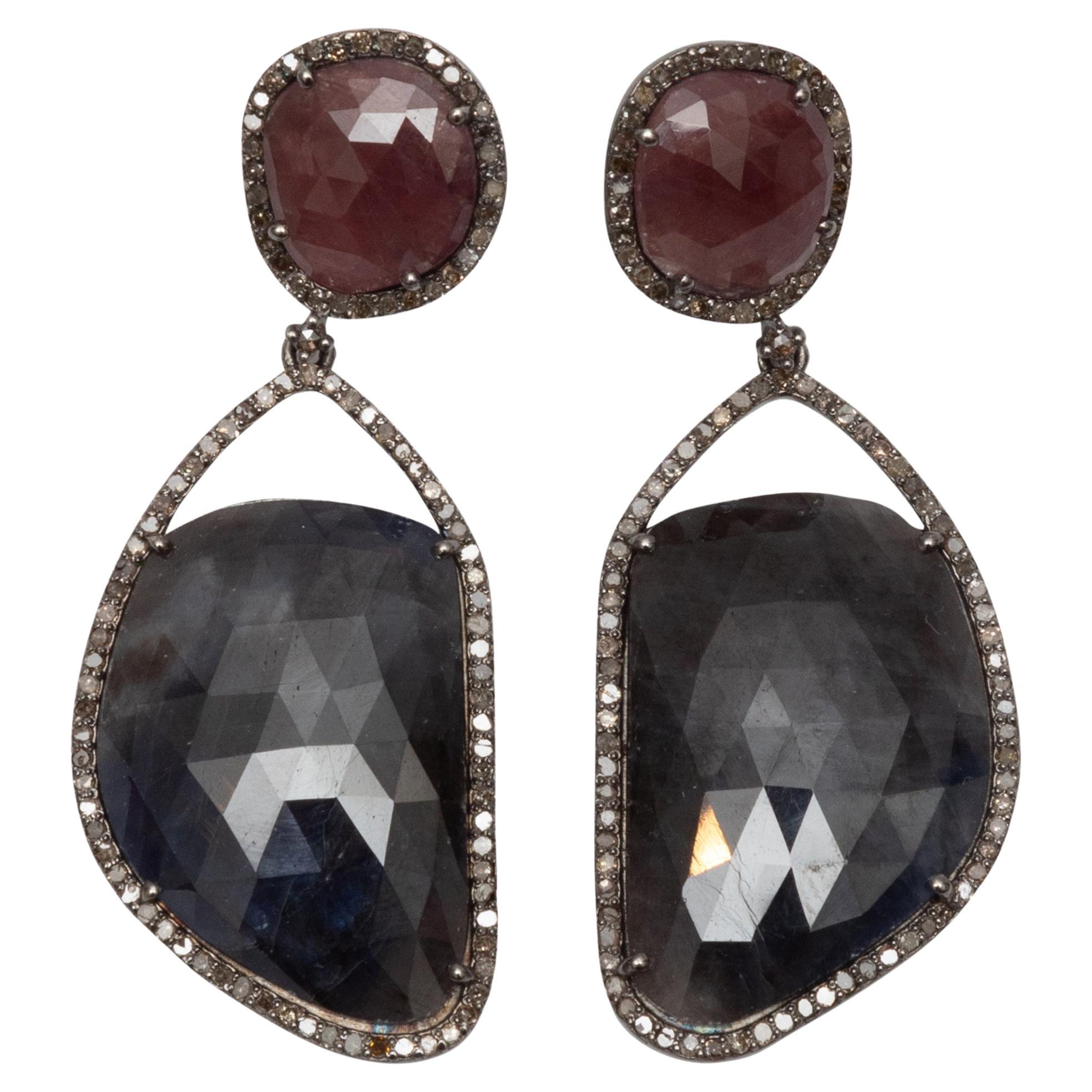 Sapphire & Ruby Bavna Pierced Earrings For Sale