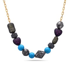 Chain Necklace Beaded With Multi Gemstone & Diamonds Findings