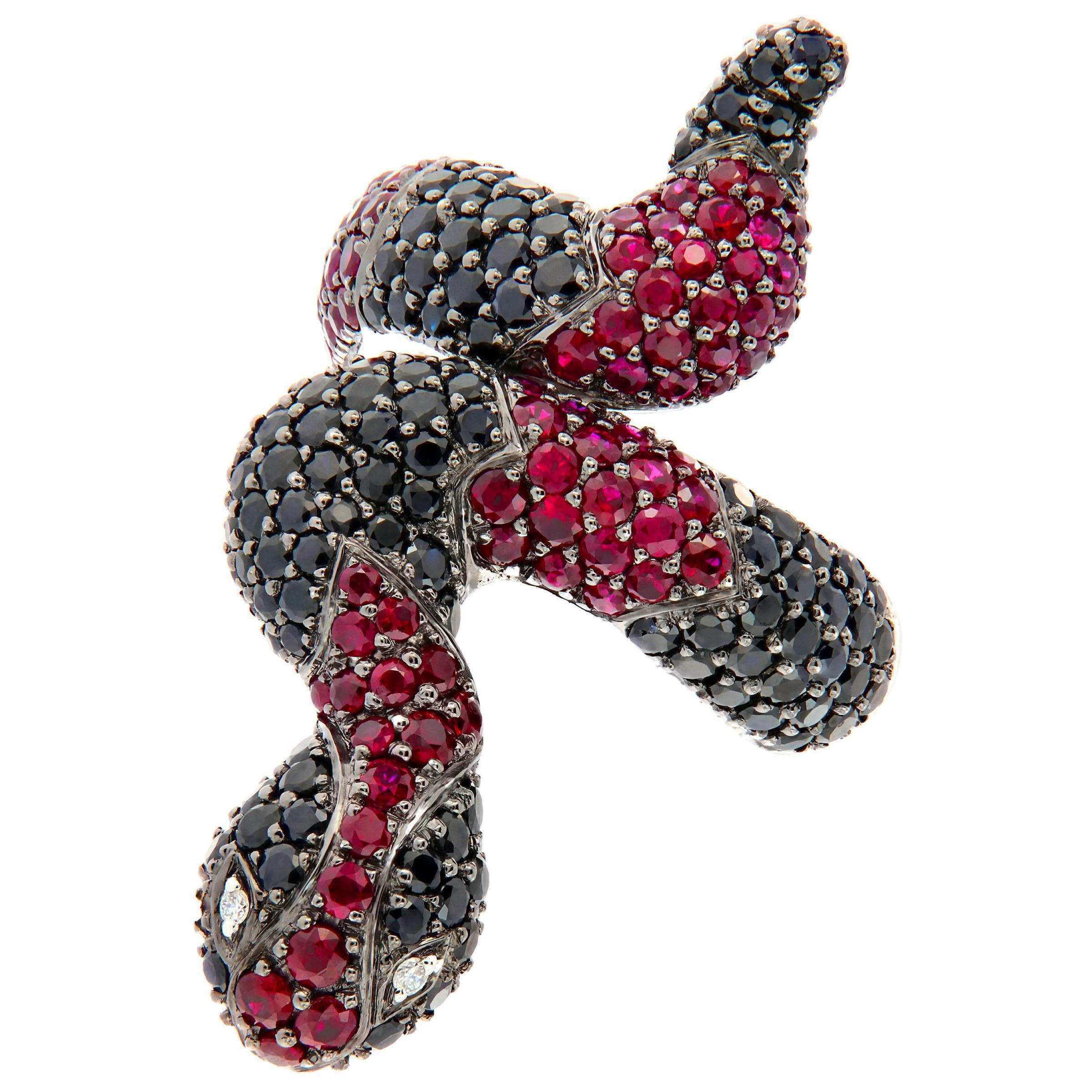 Sapphire Ruby Diamond 18 Karat Gold Snake Ring For Sale
