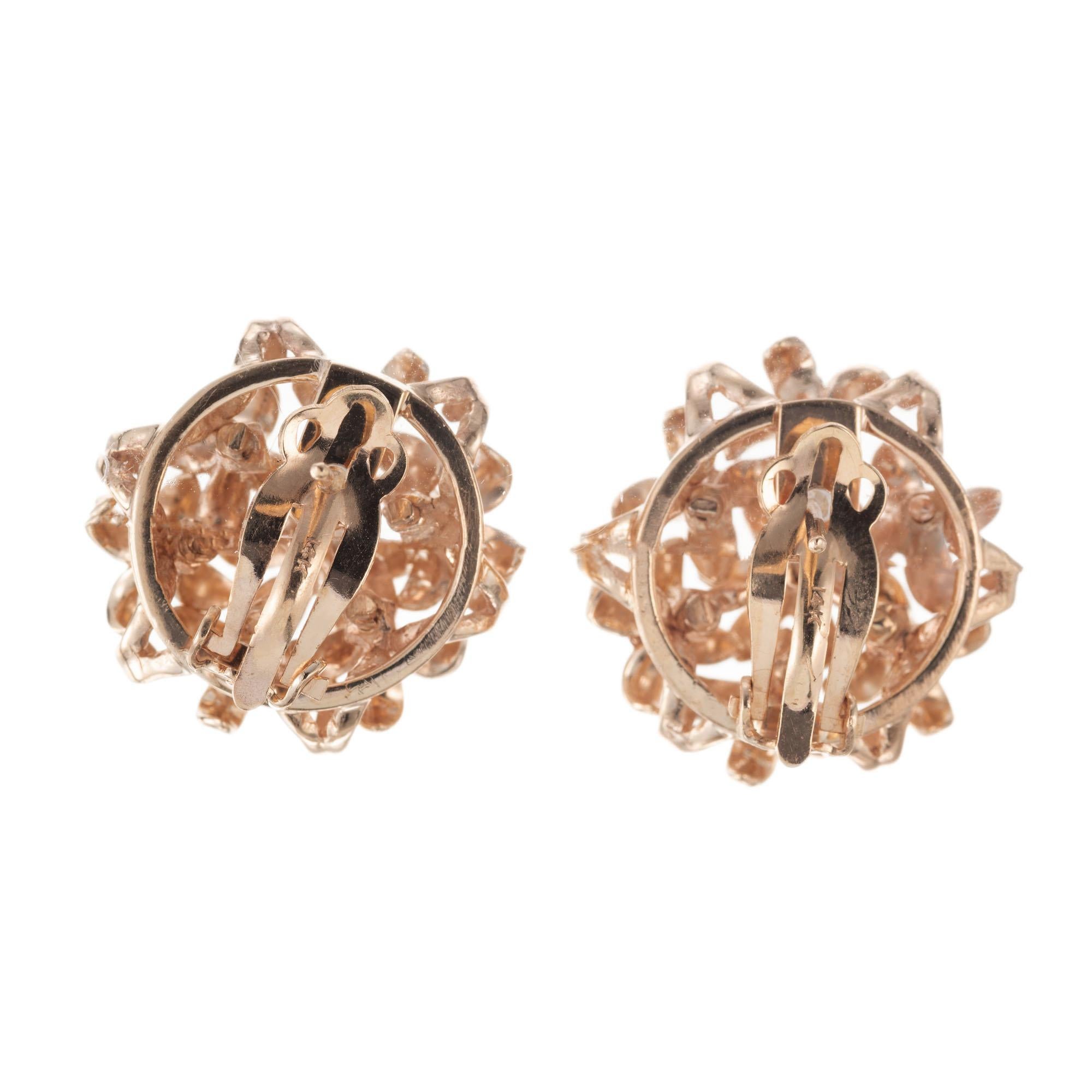 Women's Sapphire Ruby Diamond Gold En Tremblant Clip Post Gold Flower Earrings For Sale