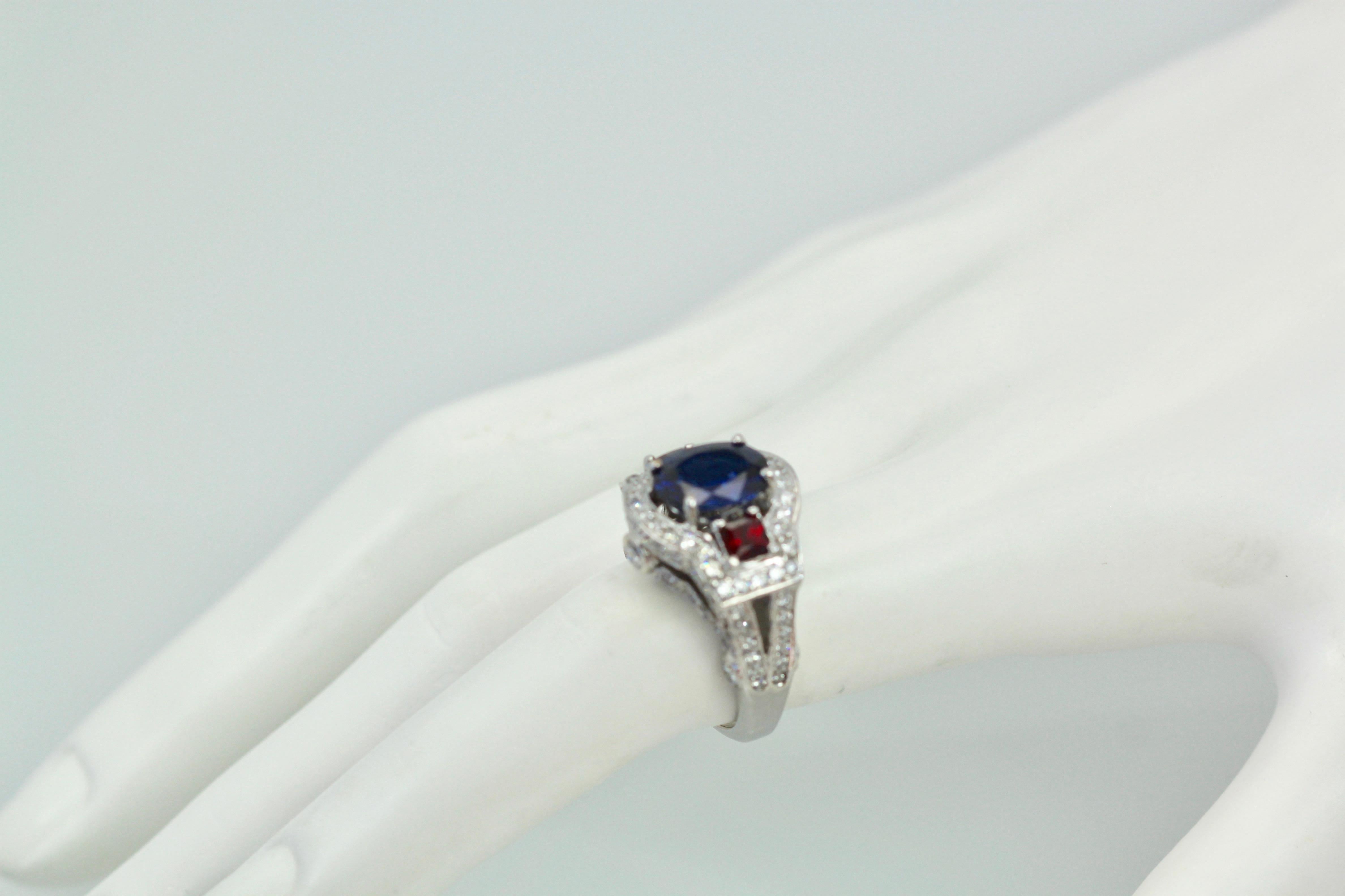 Oval Cut Sapphire Ruby Diamond Ring 14K 5.87 Carats For Sale