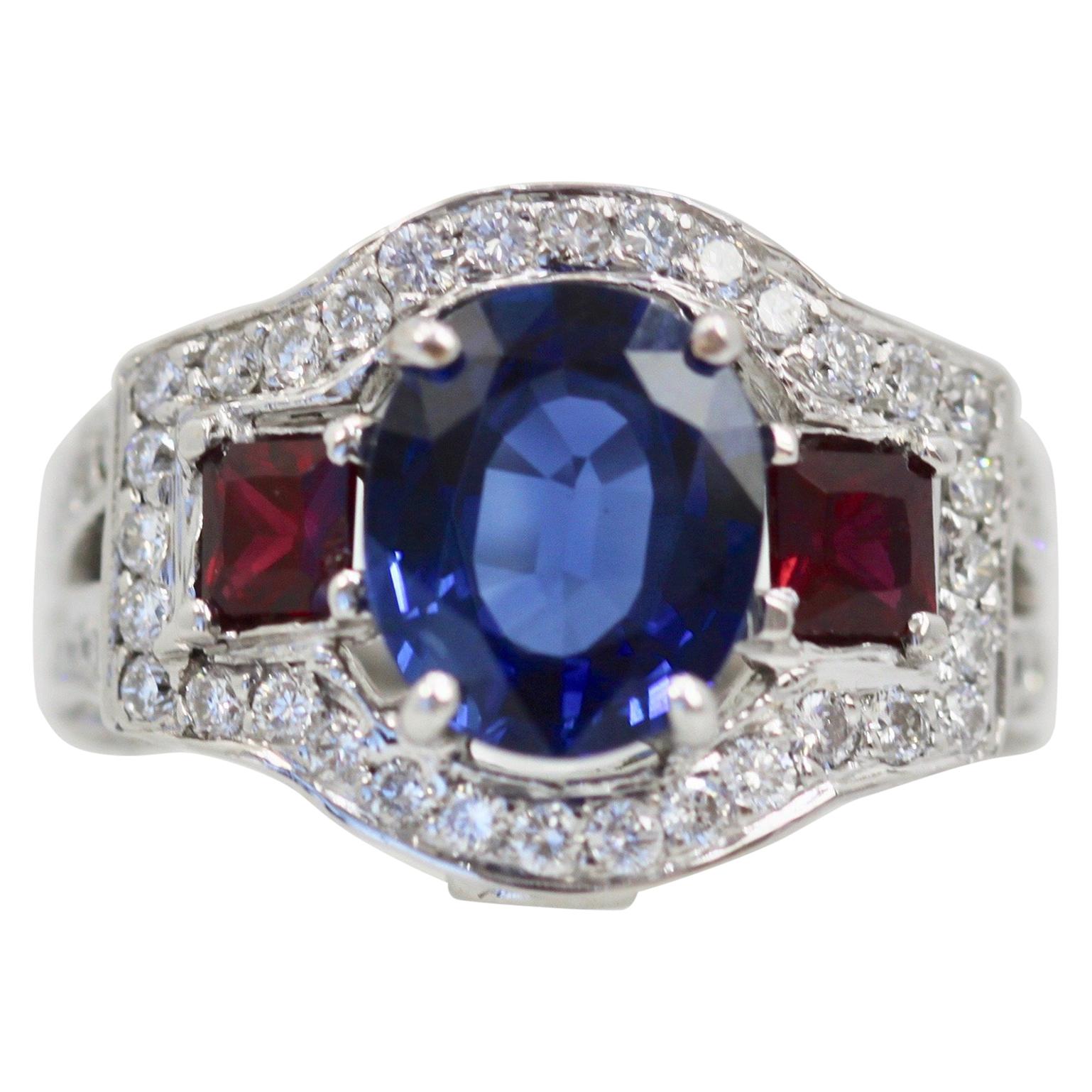 Sapphire Ruby Diamond Ring 14K 5.87 Carats For Sale