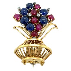 Sapphire, Ruby & Diamonds Brooch – 18ct Yellow Gold