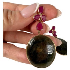 Sapphire Ruby earrings 14KT gold large cocktail earrings