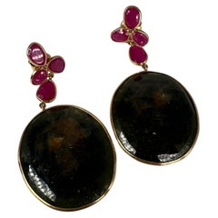 Sapphire Ruby earrings 14KT gold large cocktail earrings