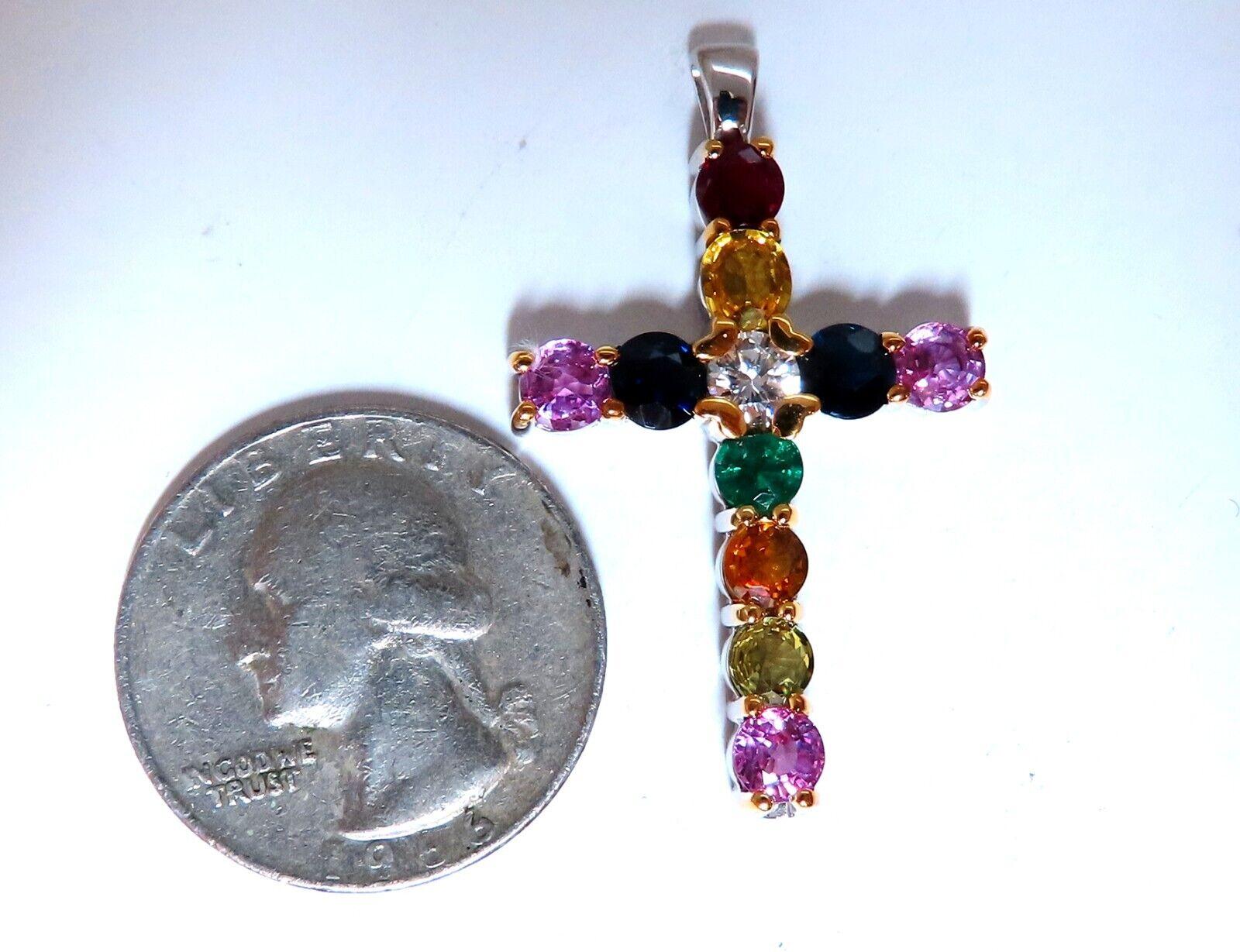 Sapphire Ruby Emerald Cross GIA Certified Diamond 14kt In New Condition For Sale In New York, NY