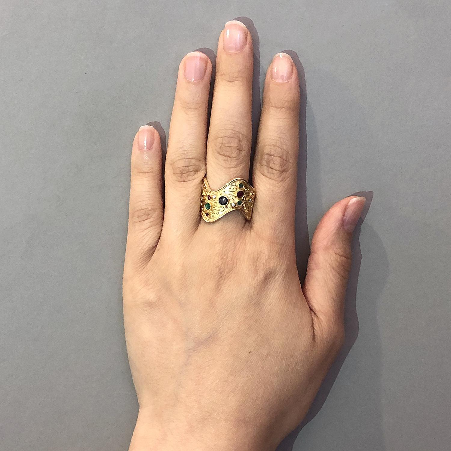 Women's or Men's Sapphire Ruby Emerald Diamond Gold Band Ring