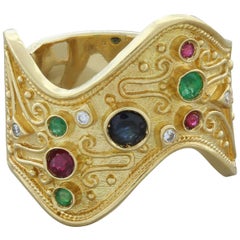 Sapphire Ruby Emerald Diamond Gold Band Ring Sapphire Ruby Emerald Diamond Gold Band Ring
