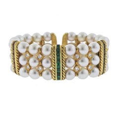 Sapphire Ruby Emerald Diamond Pearl Gold Bracelet