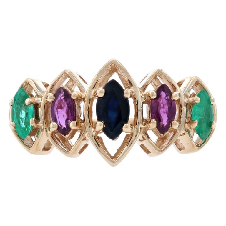 14k Gold Emerald Diamond Ruby Sapphire Ring For Sale at 1stDibs