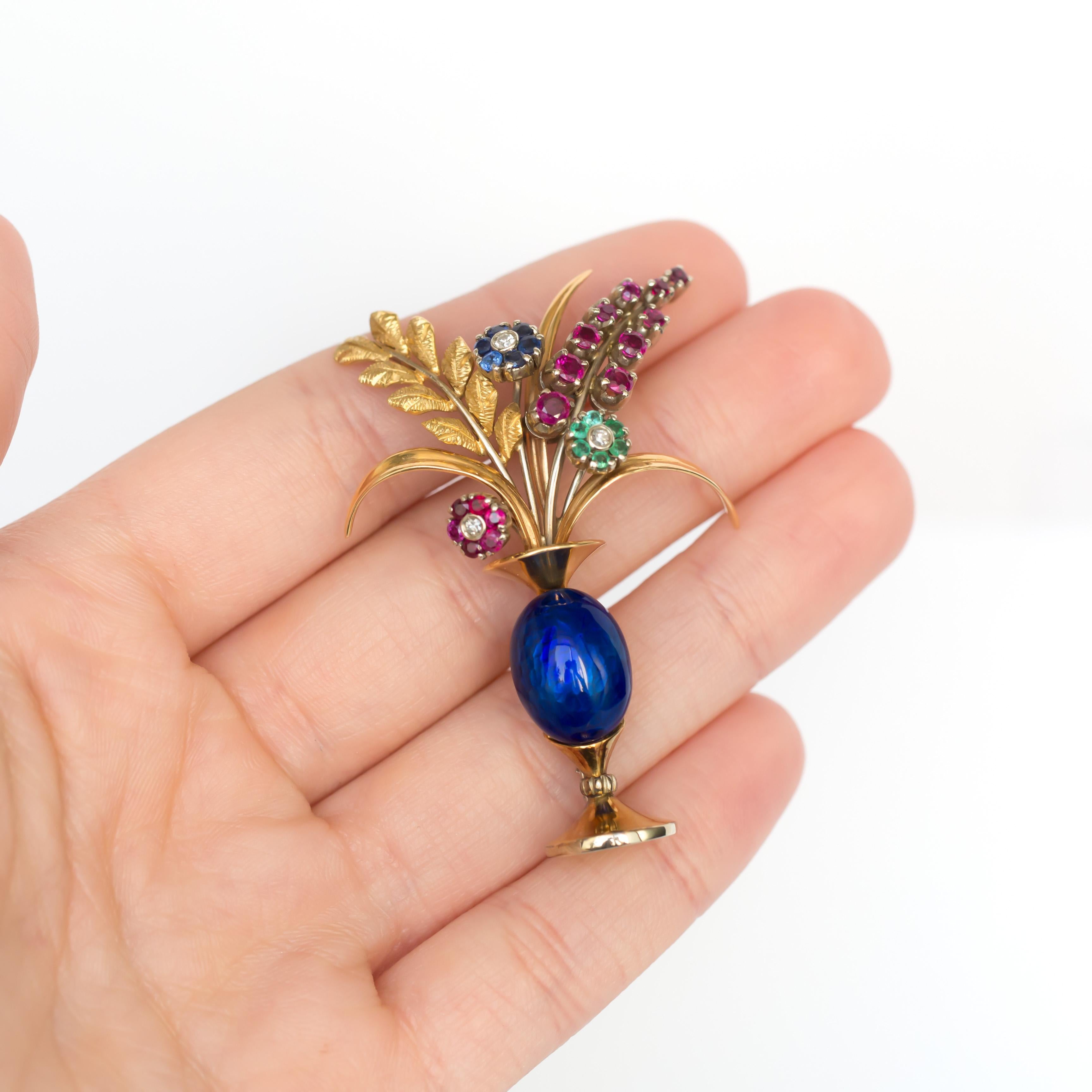 Sapphire, Ruby, Emerald Yellow Gold Brooch For Sale 1