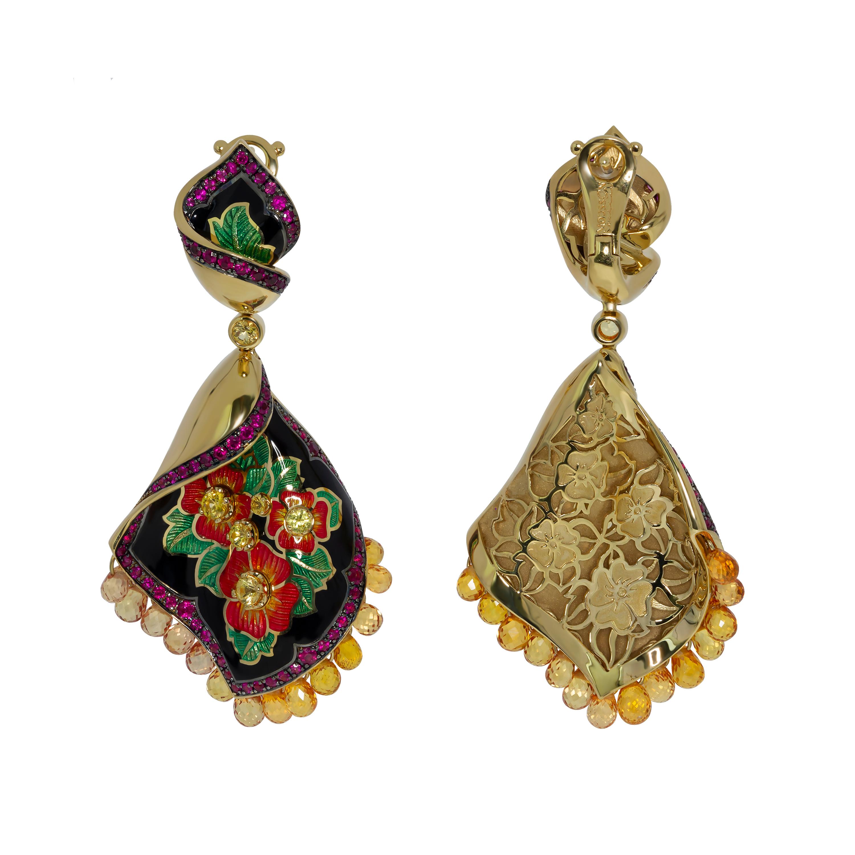 Sapphire Ruby Enamel A'la Russe Earrings
What do you know about Pavlovo Posad shawls? This is a large part of Russian culture, which originated in the 17th century. They are large patterned scarves, which are usually presented as a gift to brides,