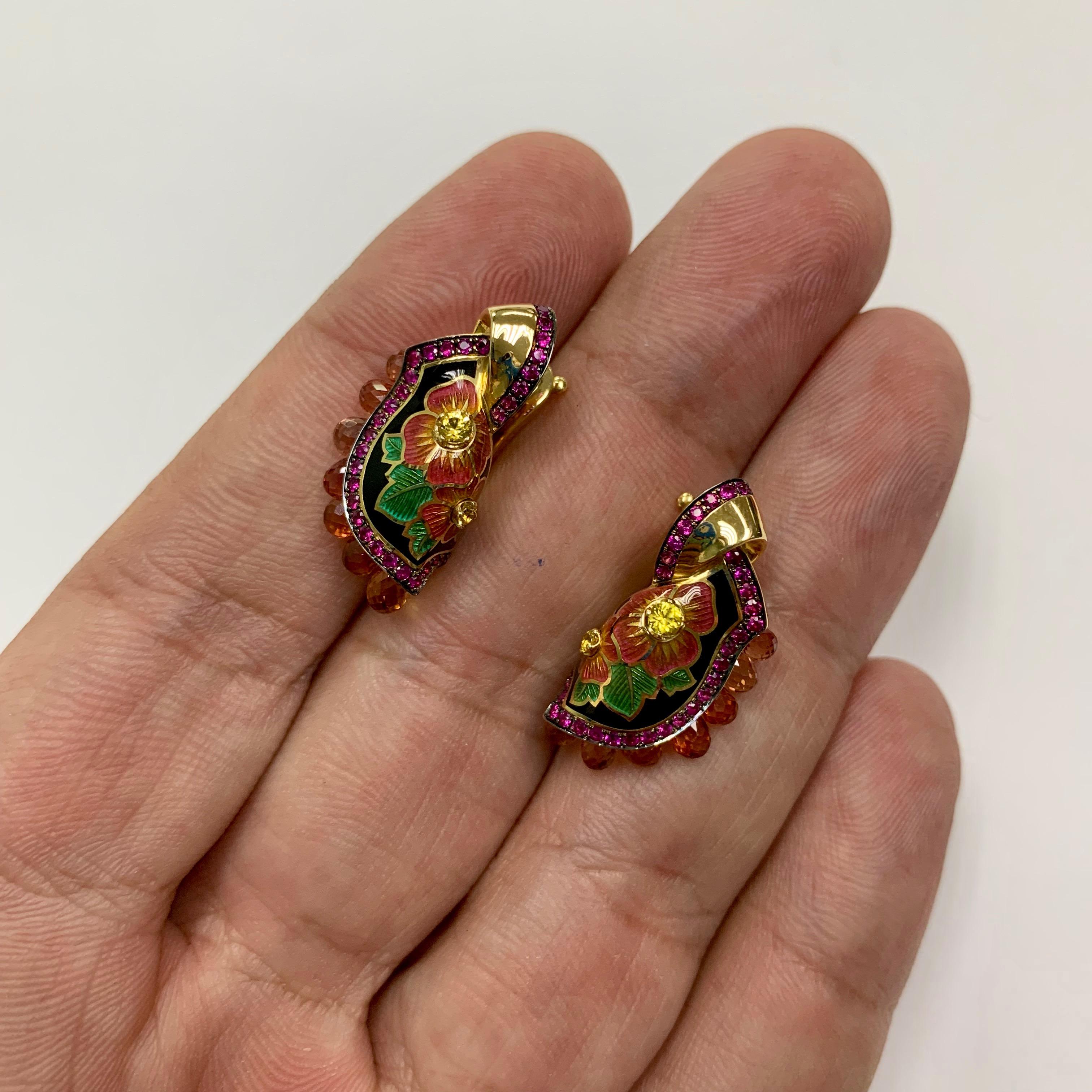 Russian Empire Sapphire Ruby Enamel A'la Russe Small Earrings