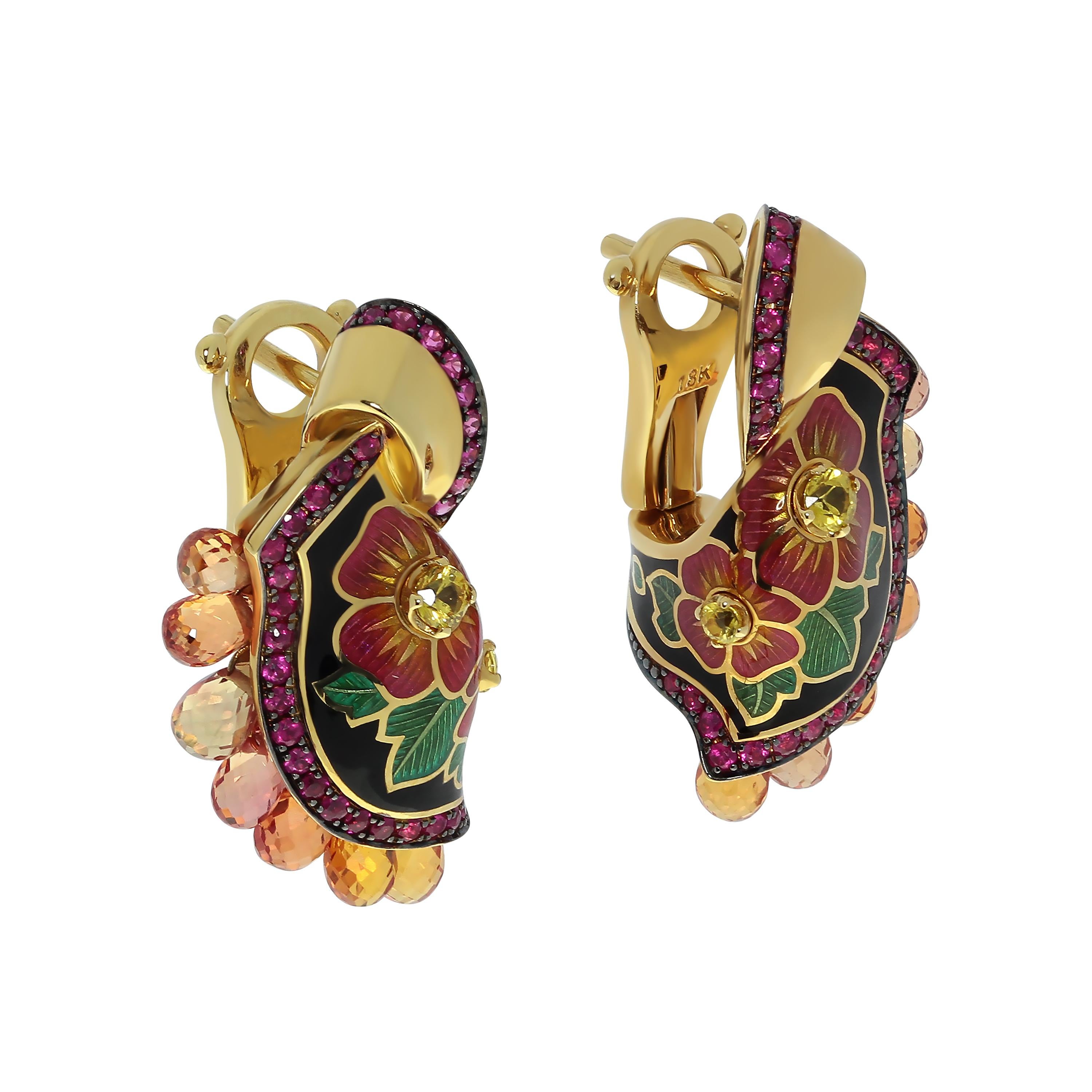 Sapphire Ruby  Enamel A'la Russe Small Earrings
What do you know about Pavlovo Posad shawls? This is a large part of Russian culture, which originated in the 17th century. They are large patterned scarves, which are usually presented as a gift to