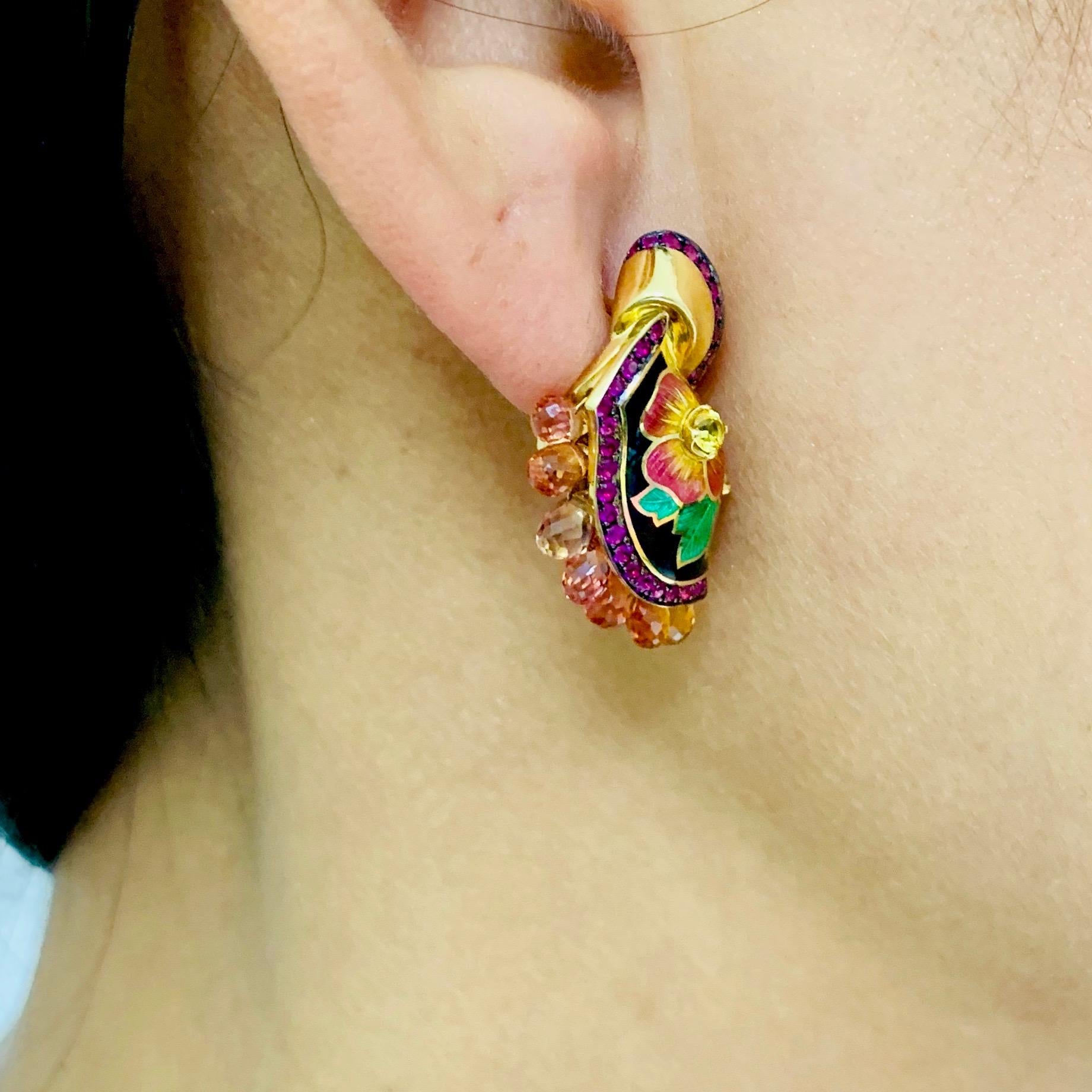 Sapphire Ruby Enamel A'la Russe Small Earrings 3