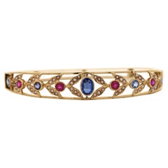 Saphir, Rubin & Saatperle 14K Gold durchbrochenes Armband