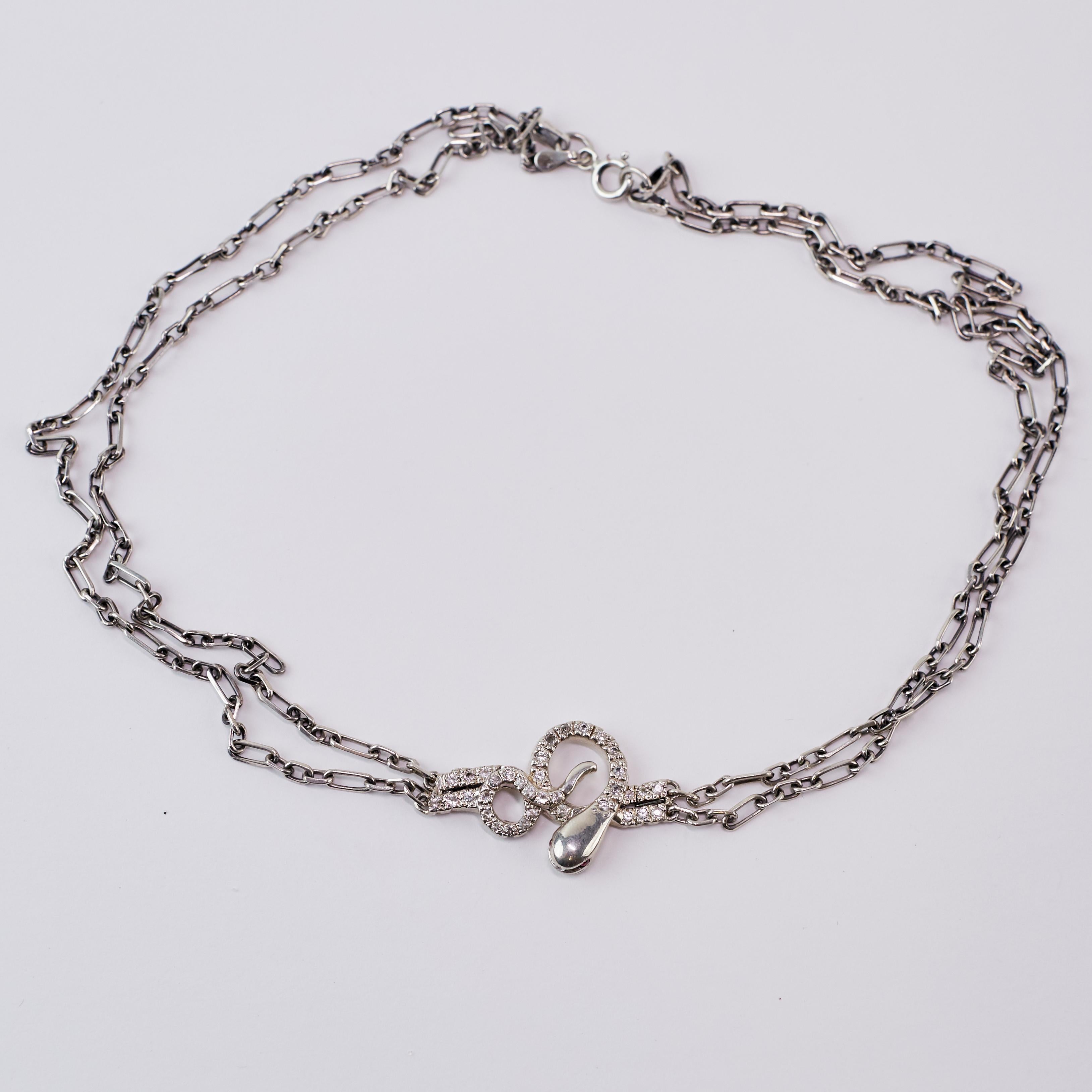 Schlangenhalskette Choker Kette Saphir Rubin Silber viktorianischer Stil J Dauphin im Angebot 4