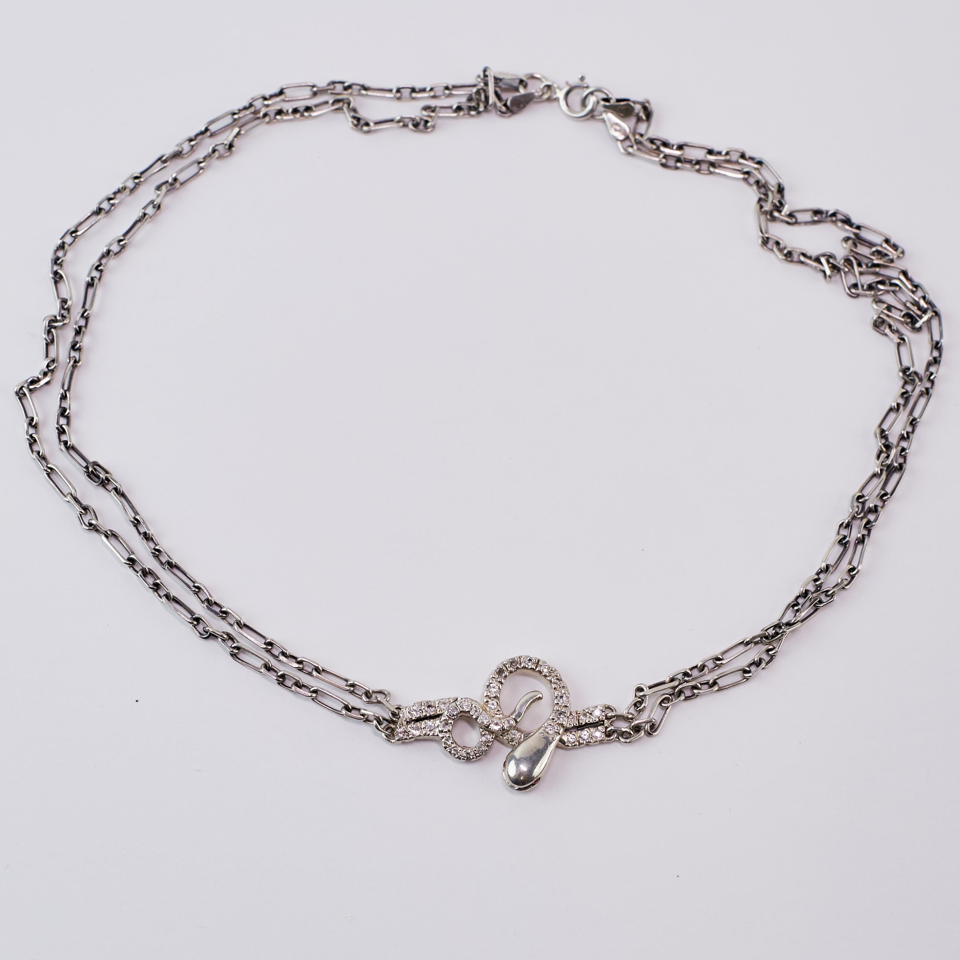 Collana Serpente Catena Choker Zaffiro Rubino Argento Stile Vittoriano J Dauphin in vendita 6