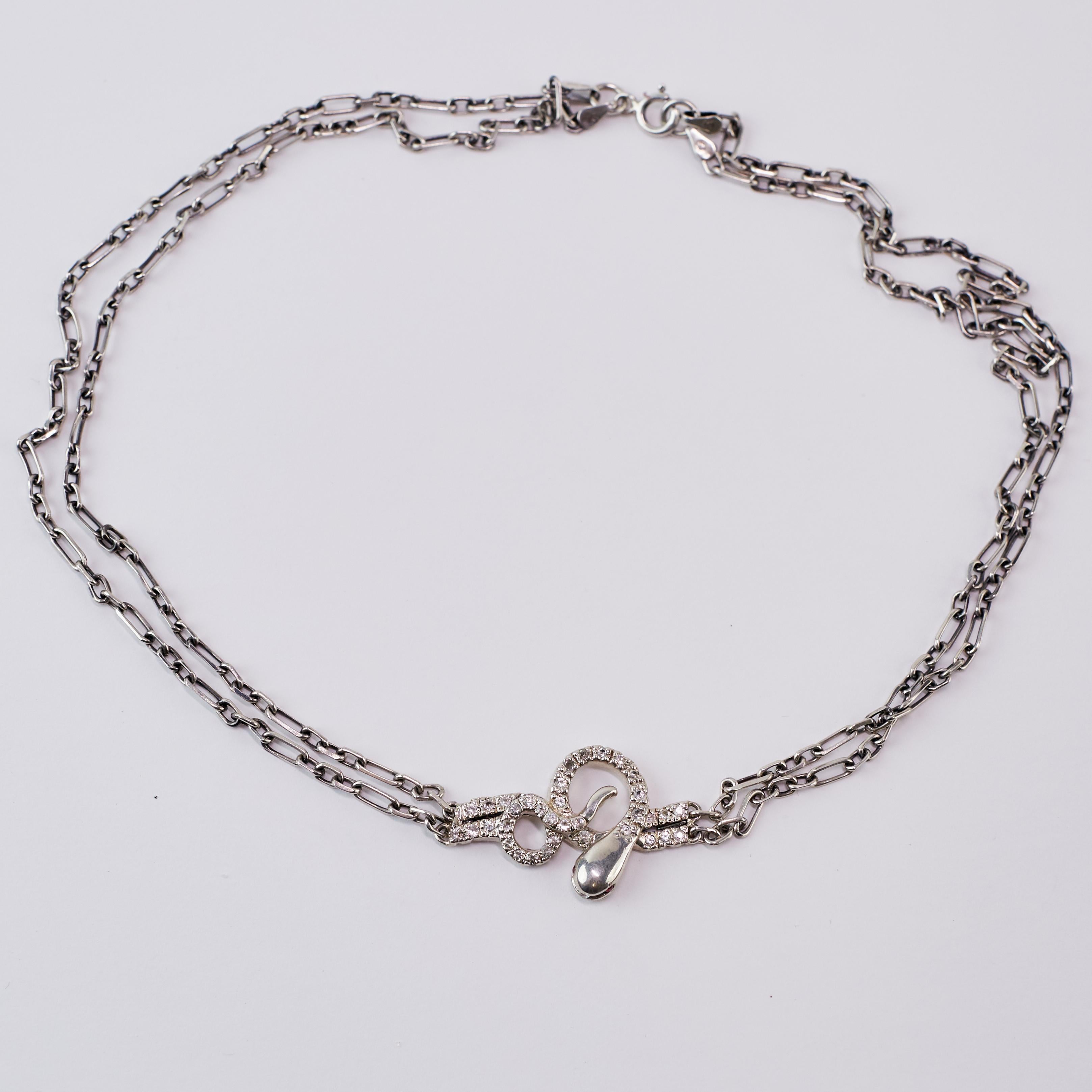 Schlangenhalskette Choker Kette Saphir Rubin Silber viktorianischer Stil J Dauphin im Angebot 5