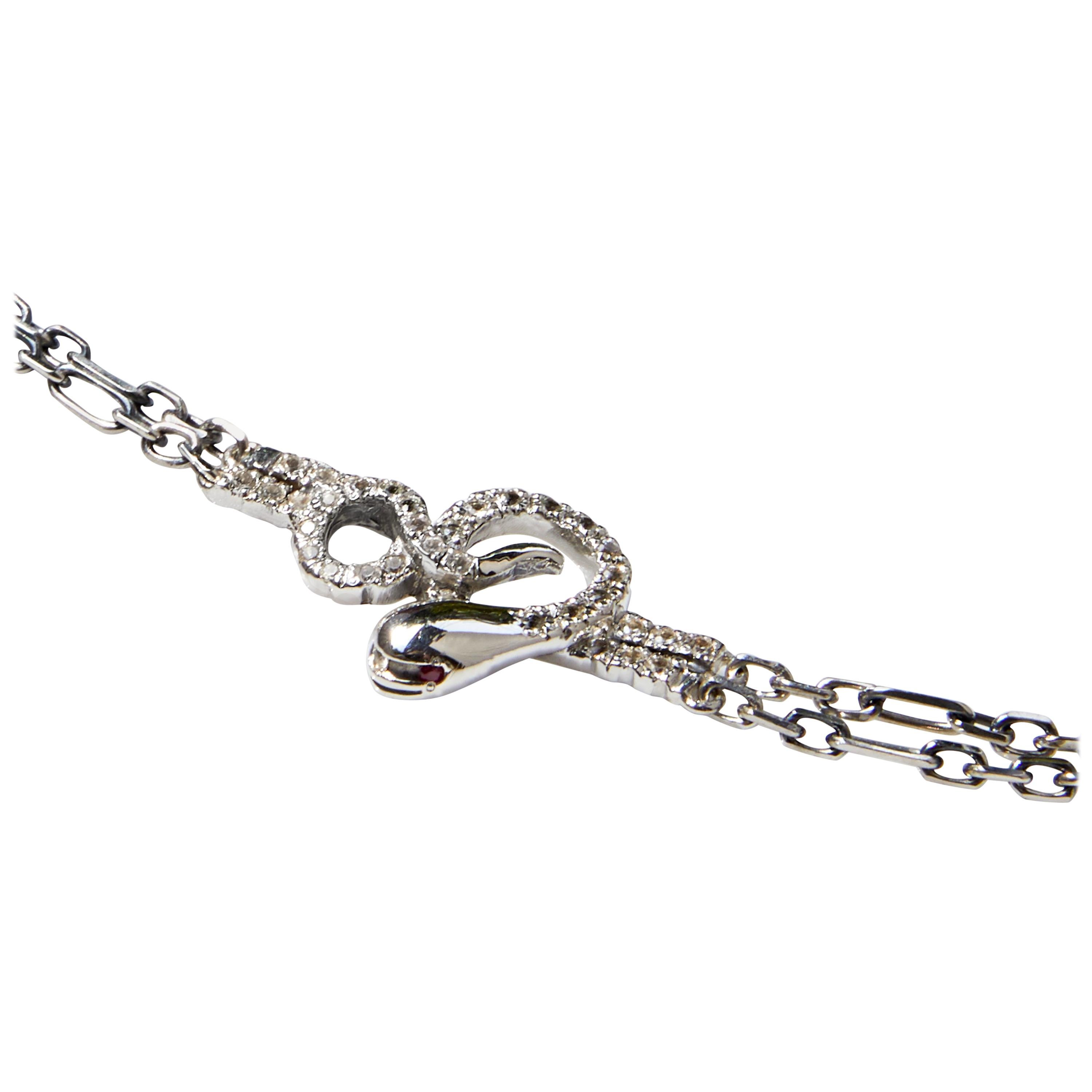 Brilliant Cut Sapphire Ruby Snake Necklace Choker Chain Silver Victorian Style J Dauphin For Sale