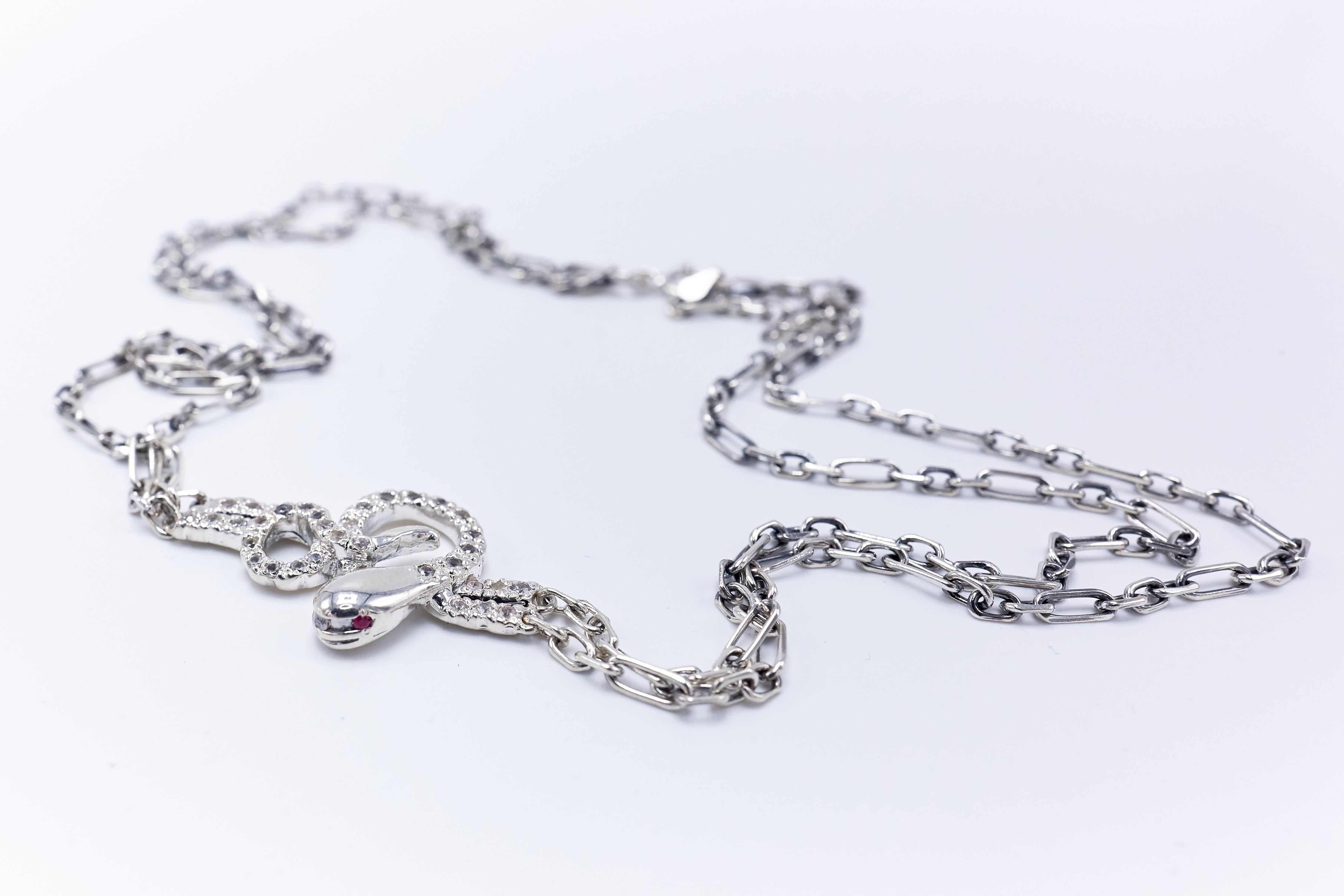 Taglio brillante Collana a serpente con zaffiro e rubino Catena a girocollo A. Silver Stile vittoriano J DAUPHIN in vendita