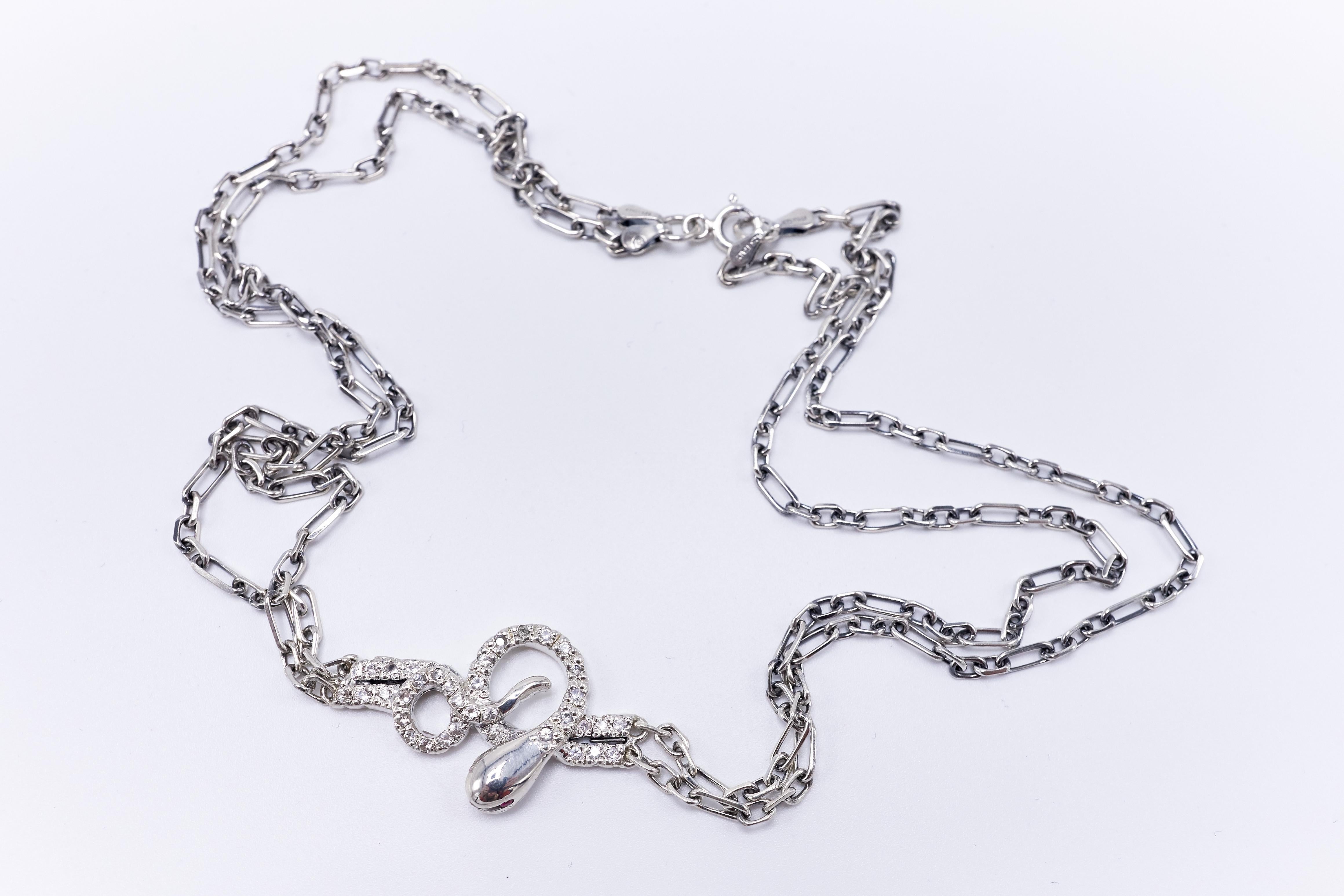 Snake Necklace Choker Chain Sapphire Ruby Silver Victorian Style J Dauphin In New Condition For Sale In Los Angeles, CA