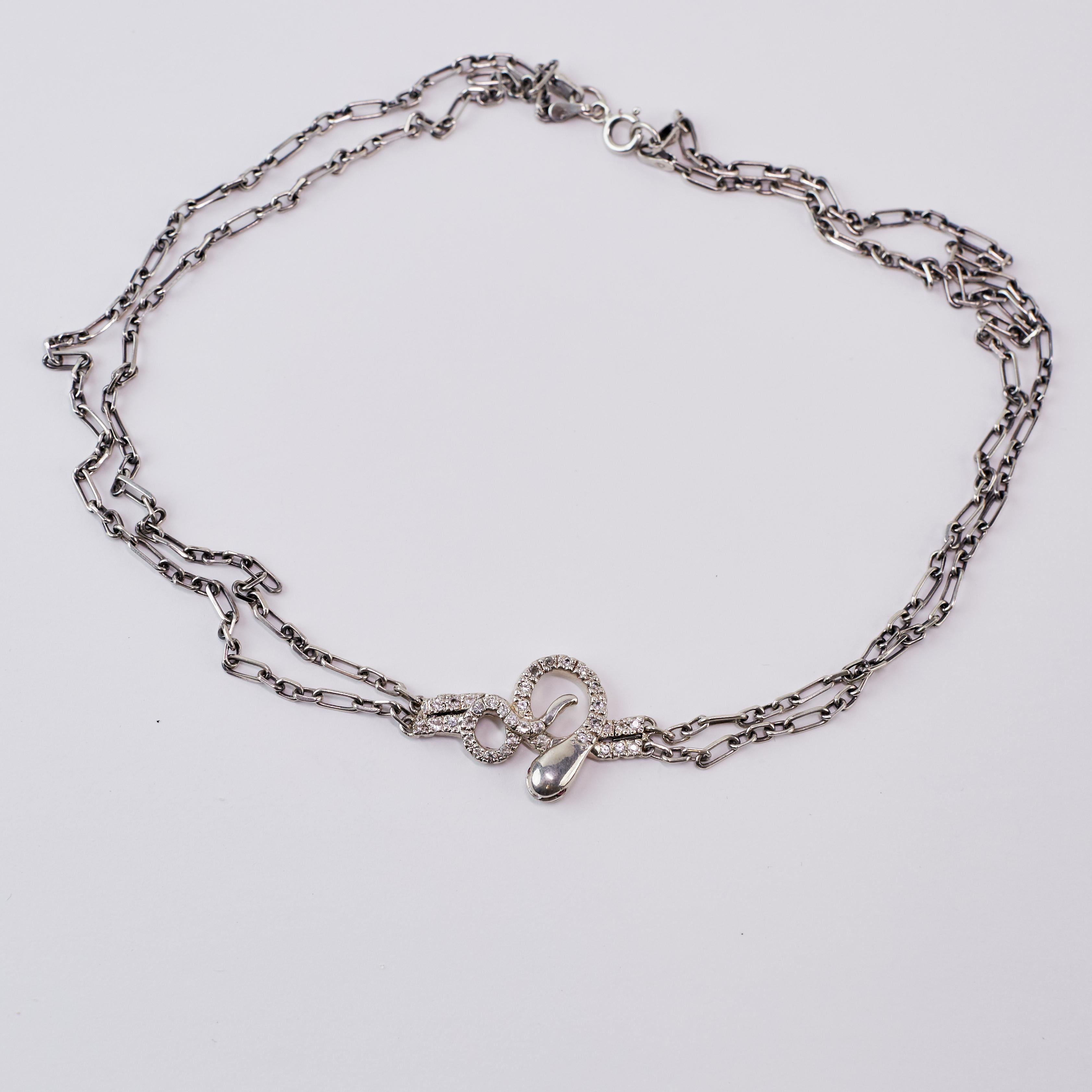 Schlangenhalskette Choker Kette Saphir Rubin Silber viktorianischer Stil J Dauphin im Angebot 3