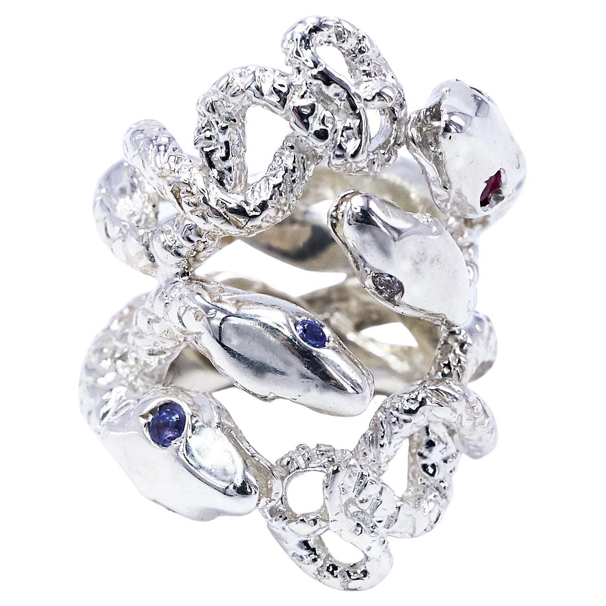 Sapphire Ruby Tanzanite Snake Silver Ring Cocktail Statement J Dauphin