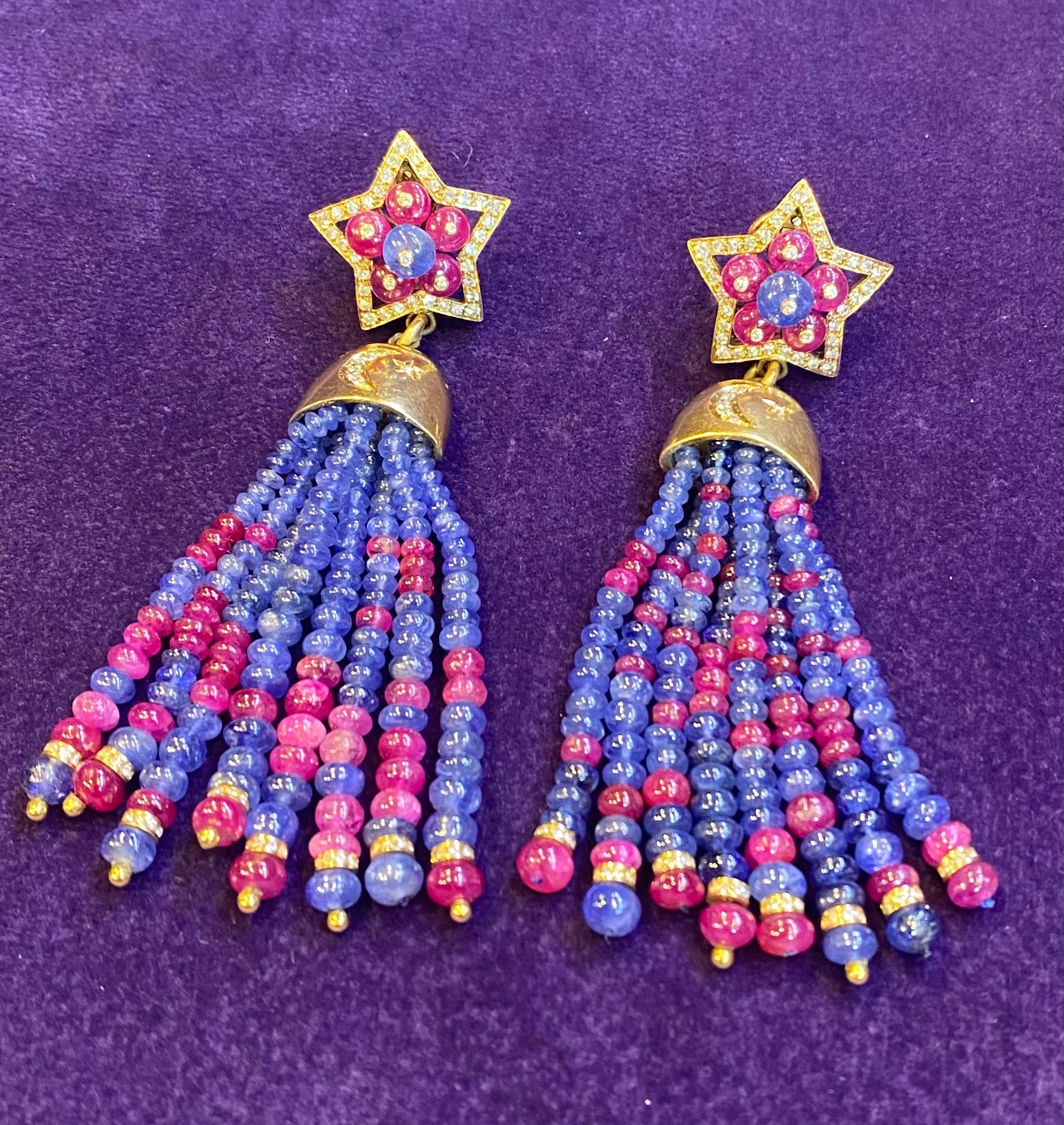 Sapphire & Ruby Tassel Earrings 4