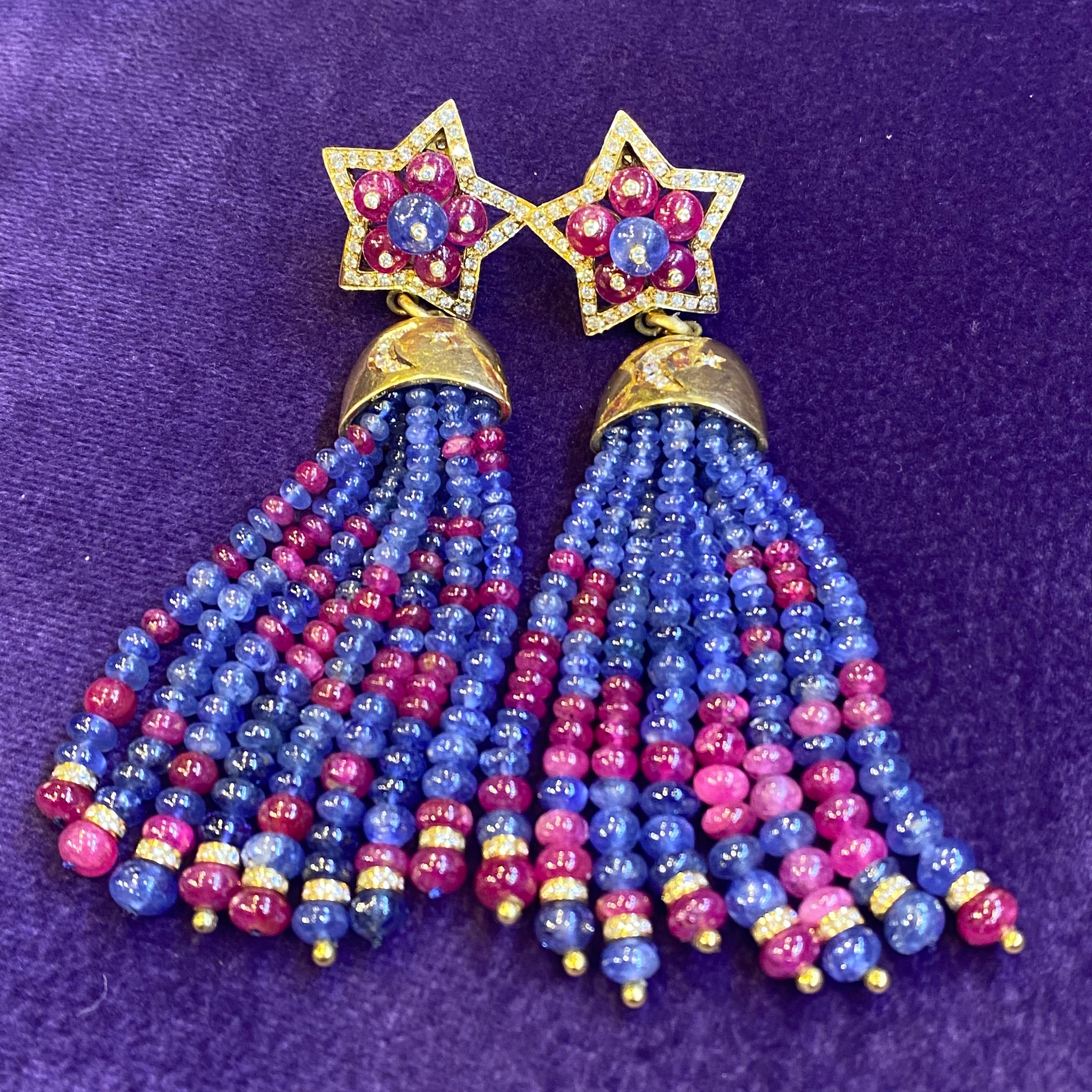 Women's Sapphire & Ruby Tassel Earrings