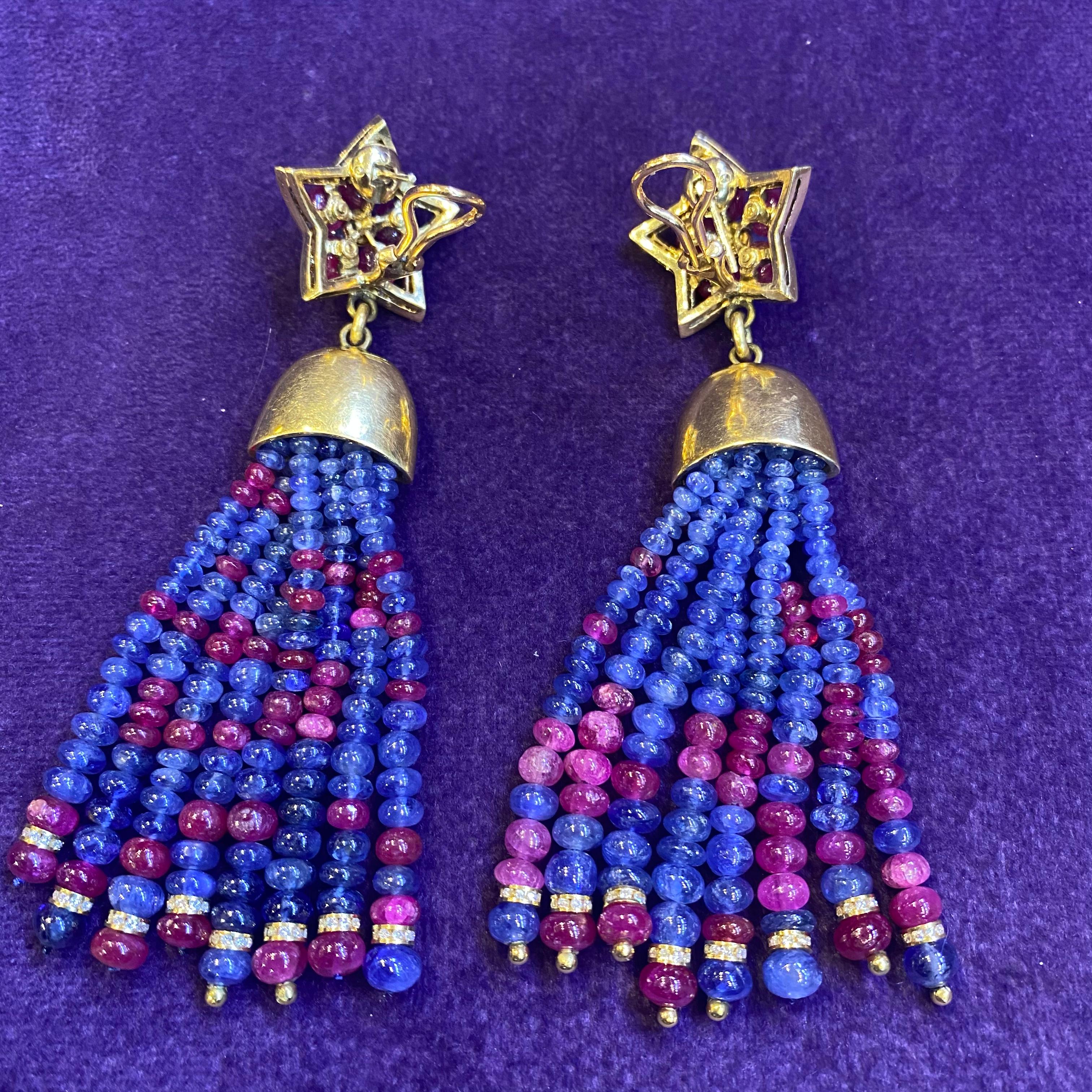 Sapphire & Ruby Tassel Earrings 1