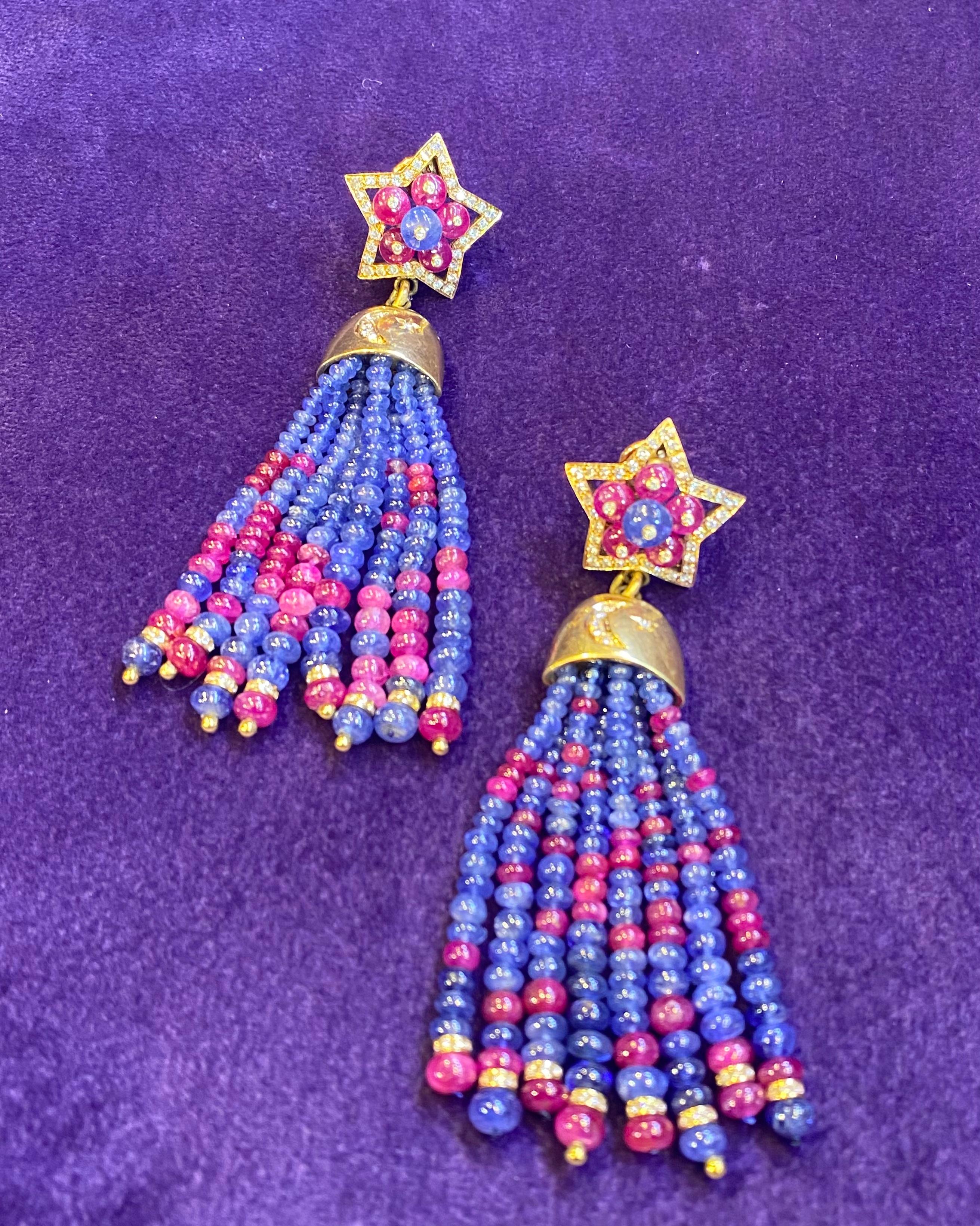 Sapphire & Ruby Tassel Earrings 3