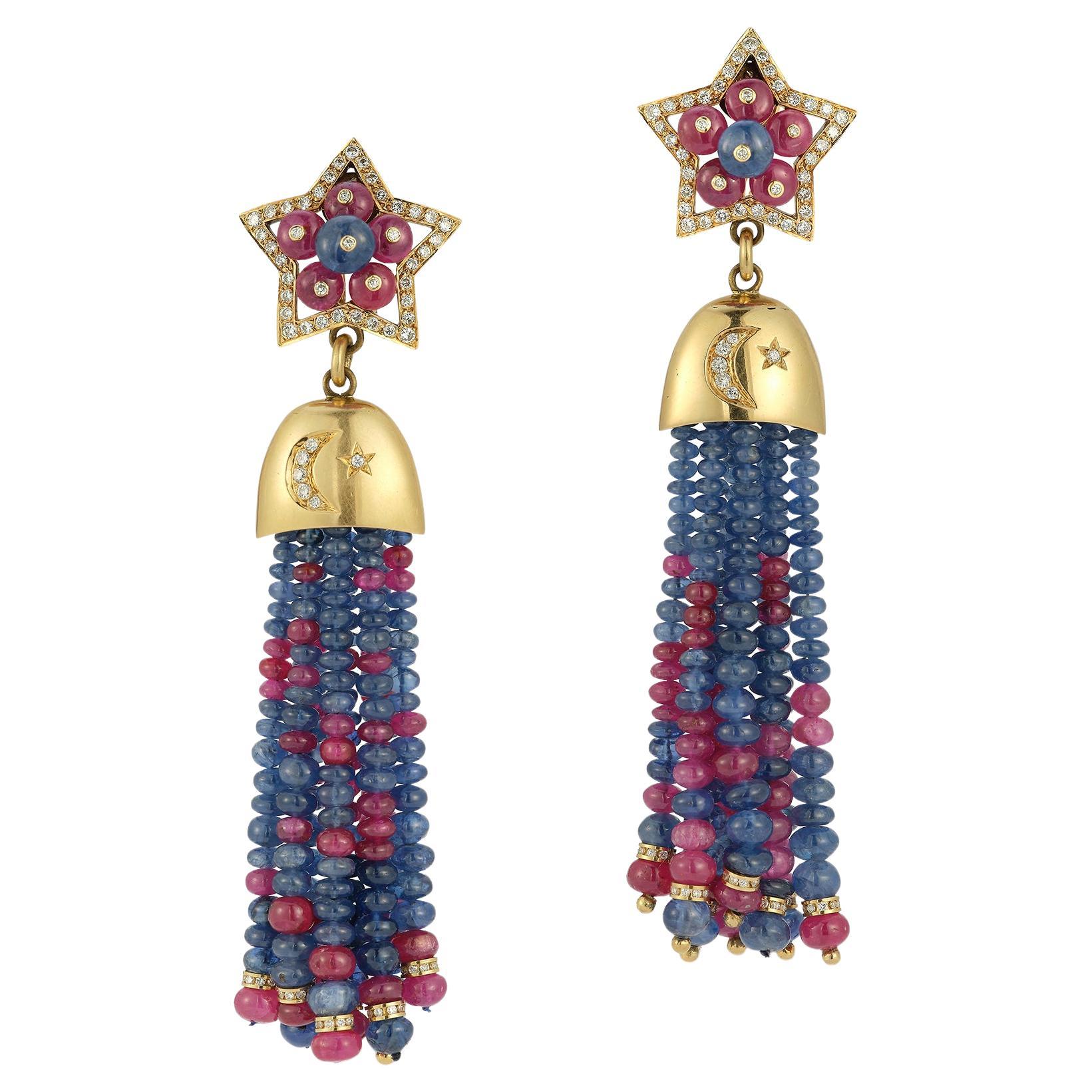 Sapphire & Ruby Tassel Earrings