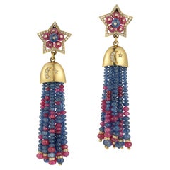 Vintage Sapphire & Ruby Tassel Earrings