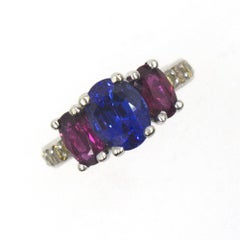 Sapphire Ruby Three-Stone Platinum Estate Ring
