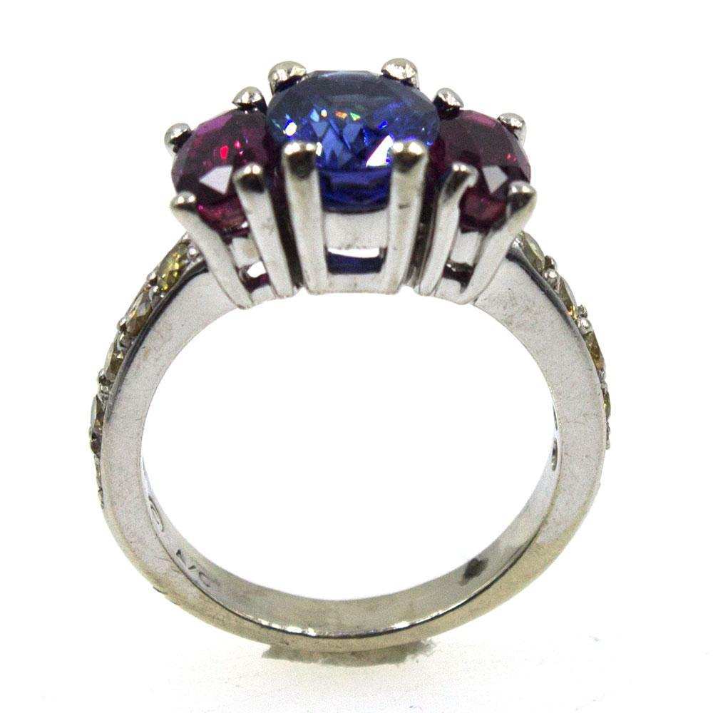 Women's Sapphire Ruby Three-Stone Platinum Estate Ring