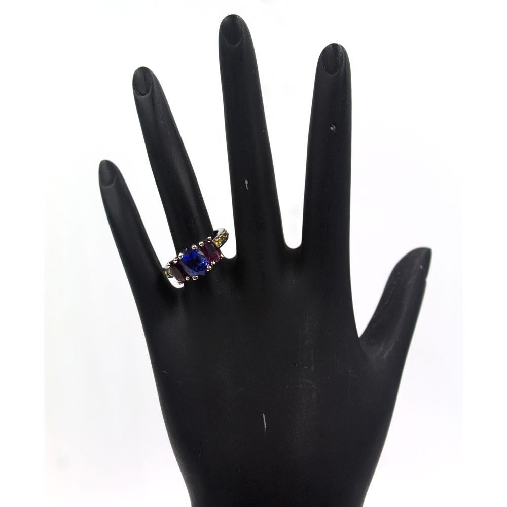 Sapphire Ruby Three-Stone Platinum Estate Ring 1